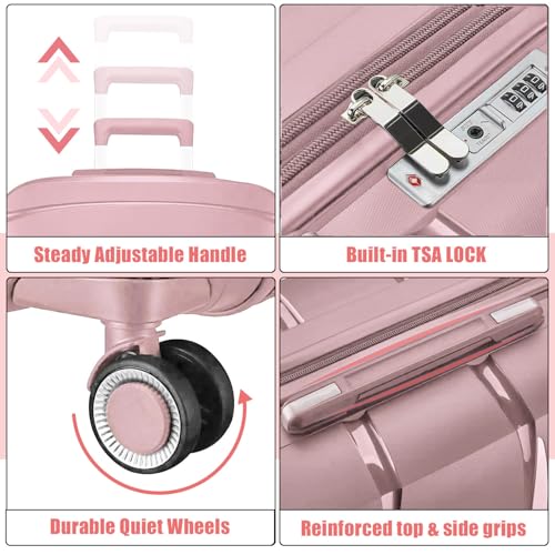 Pink Hardside Rugged Travel Suitcase, Silent Quite 360 Spinner Wheels, Expandable TSA Lock Luggage, Aluminum Handle, 2-Piece Set (20/28)3