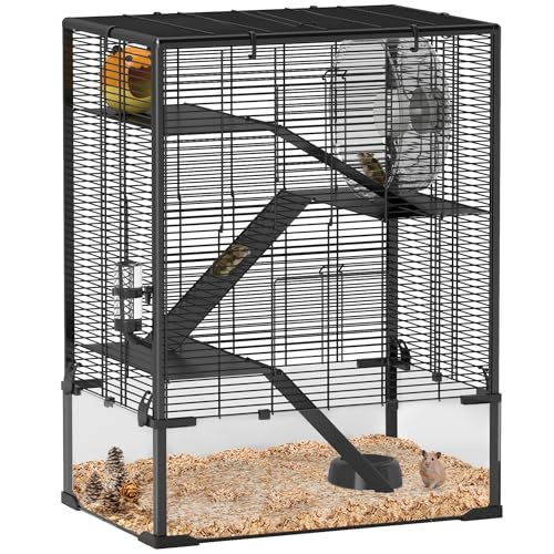 PawHut Large Hamster Cage with Deep Tempered Glass Bottom, 4 Tier...