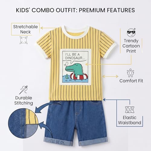 Image of Krishn Creations Kids Clothes for Boys | Cotton Printed Half Sleeve T-shirt and Shorts Baby Boy Dress | Casual Wear Kids Clothes