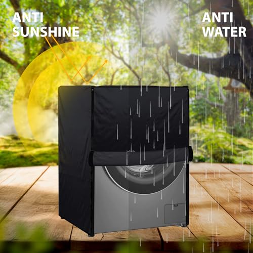 Image of Waterproof & Dustproof Top Front Load Washing Machine Cover for 6 kg 6.5 kg 7kg & 7.5 kg Compatible for IFB LG Samsung Whirlpool Bosch Haier | Siemensfor with Pipe Holes (Black)