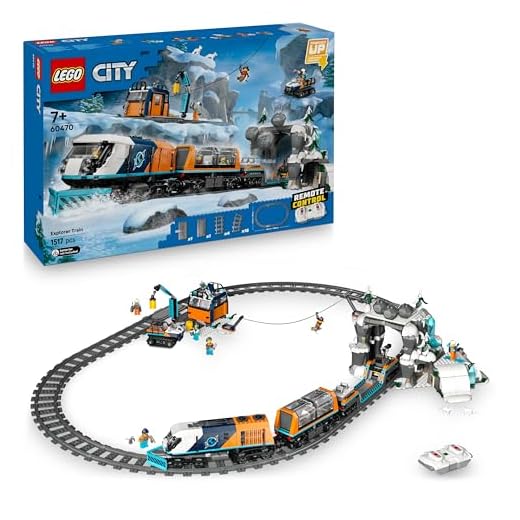 LEGO City Explorers’ Arctic Polar Express Train Set - Incl. a Remote-Controlled Train Toy, Snowplough, 22 Track Pieces & 6 Minifigures, Plus a Rockfall Function - Gift for 7+ Year Old Boys - 60470