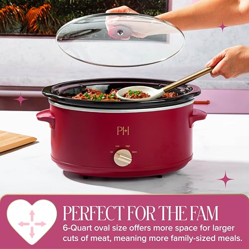 Image of Paris Hilton 6-Quart Manual Slow Cooker, Naturally Nonstick Stoneware Ceramic Insert, Three Settings (Low, High, Warm), Dishwasher Safe Family Size Slow Cooker, Berry