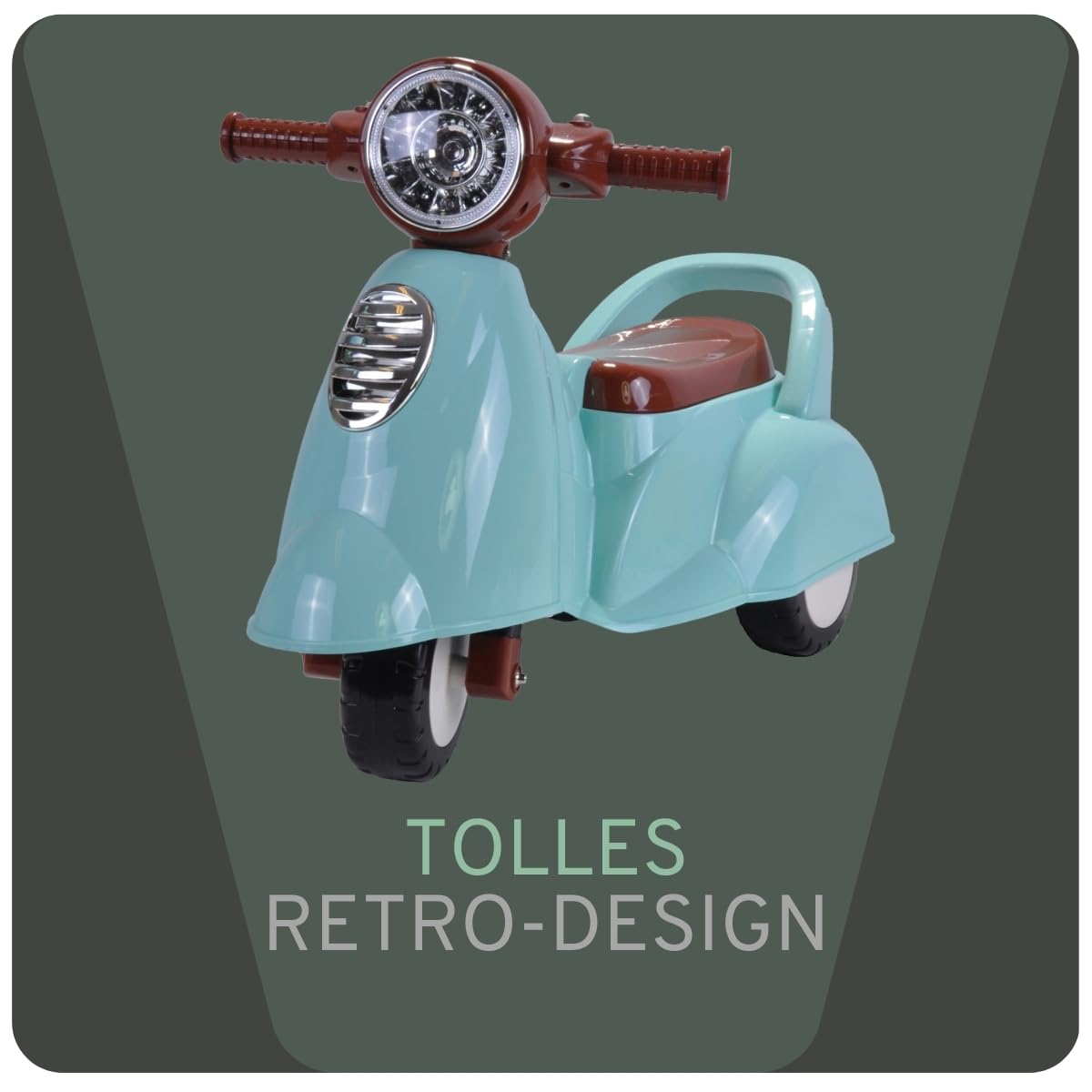 Bandits & Angels Riding Car Scooter Retro ab 1 Jahr für Jungen und Mädchen Mintgrün – grüner Laufroller mit Hupe – für drinnen und draußen – mit Stauraum