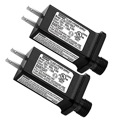 2PCS Replacement 12V 1A LED Transformer JT-DC120V1000-F Class 2 Power Supply Adapter Ip44 LED Light Controller Low Voltage Transformer for Christmas String Light Inflatable Decorations (12V12W 2PCS)