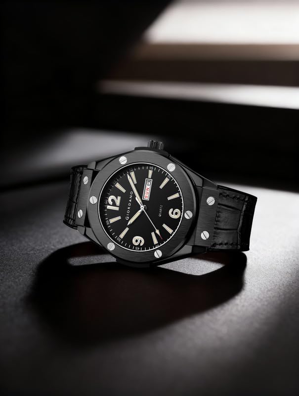 Image of Giordano Analog Watch for Men with Leather Band, Day-Date Function and Quartz Movement