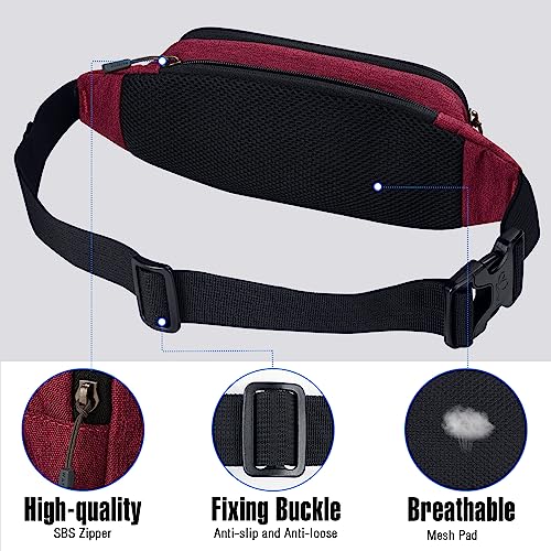 Waterfly Bumbags Waist Fanny Pack Ladies Fashion Bum Bag with Adjustable Belt for Sport Running Hiking Jogging Girls Women Men (Dark Red) - Image 4