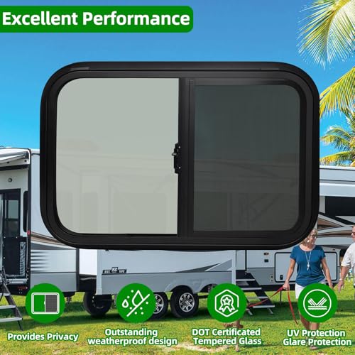 Image of RV Window,Camper Replacement Horizontal Sliding RV Window for Cargo Trailer Utility Travel Trailer Cargo Van Truck SUV 24 inch W x 15 inch H,Fit 15 /16 inch or 1-3 /8 inch Thick Wall,Allow Error 1 /16 inch,DOT Approved