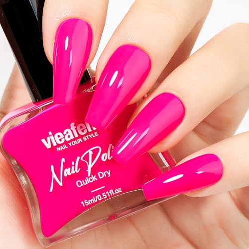 vieafenti Bright Hot Pink Nail Polish 15ml High Shine Quick Dry Nail Polish Long Wearing Smooth Application for Beginner and DIY Manicure Salon Quality Manicure at Home
