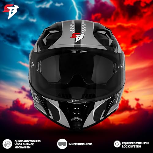 Image of Steelbird SBA-20 Trace ISI Certified Flip-Up Graphic Helmet for Men and Women with Inner Silver Sunshiled