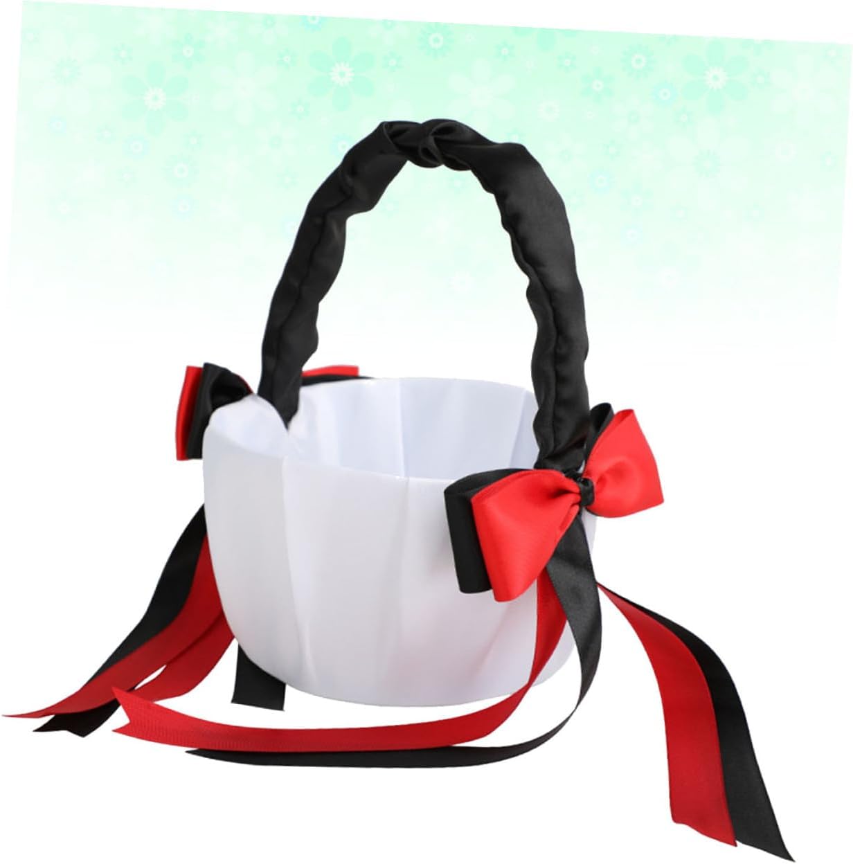 Generic Flower Girl Basket for Wedding Ceremony Black Ribbon Bowknot Handheld Basket Portable for Flower