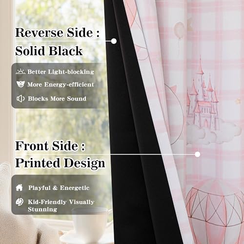 Image of MYSKY HOME Girls Pink Nursery Blackout Curtains Plaid Curtains 84 Inch Length 2 Panels Set Cute Patterns Grommet Window Treatments Thermal Insulated for Kids Girls Bedroom Living Room, Each Panel 52 inchW