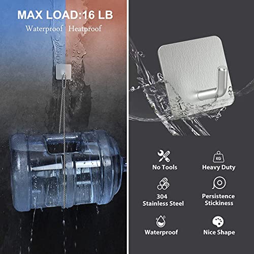 Image of Golden bird Adhesive Wall Hooks for Hanging Hold Strongly, Reusable Adhesive Hooks for Wall, Multi-Surface Damage Free Hooks for Hanging Stainless Steel Waterproof (Silver, 4)