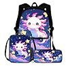 BIGCARJOB Cute Axolotl Backpack for Girls 8 10Pink Axolotl Star Print School Bookbags Little Girls Back to School Daypack Children Kids Kawai School Backpack with Lunchbags Pencil Holder