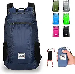 Mochila de caminhada, ultraleve de 20 L, impermeável, dobrável, esportiva, leve, impermeável, adequada para piquenique e acampamento ao ar livre, Azul marinho.