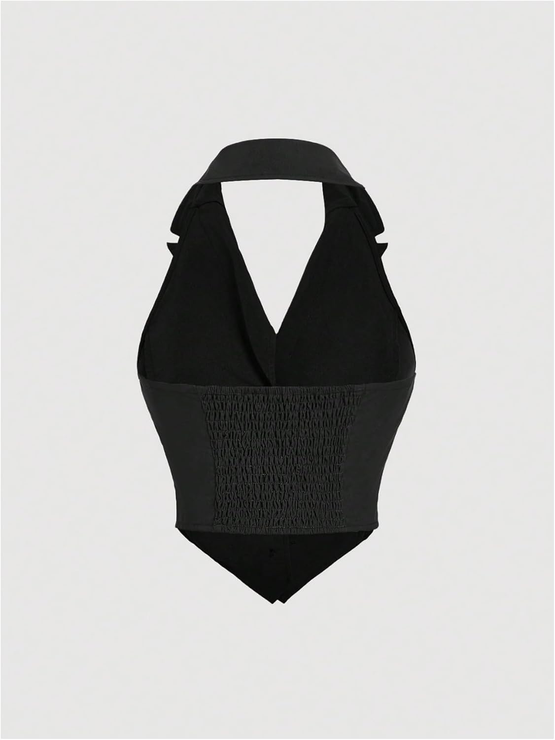 Women's Solid Asymmetrical Hem Backless Crop Tank Tops Sleeveless Casual Button Front Crop Blazer Vest - Image 2