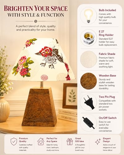 Image of Homesake Wooden Base Pyramid Table Lamp, Lamps for Living Room, Bedside Night Lamp, Lamp for Bedroom Decoration, Modern Home Decorative Light, Desk Lamp,Study Lamp, Home Decor, Rose Shade