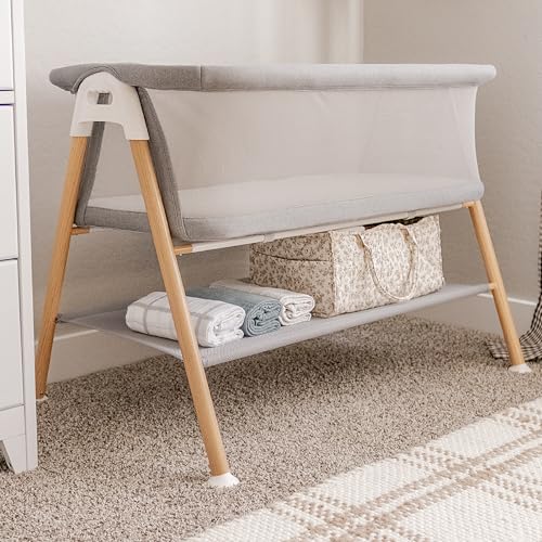 Image of Newton Baby Essential Bassinet | Includes Breathable Crib Mattress, Portable Design, Mesh Walls, Built-in Storage Shelf, Grey
