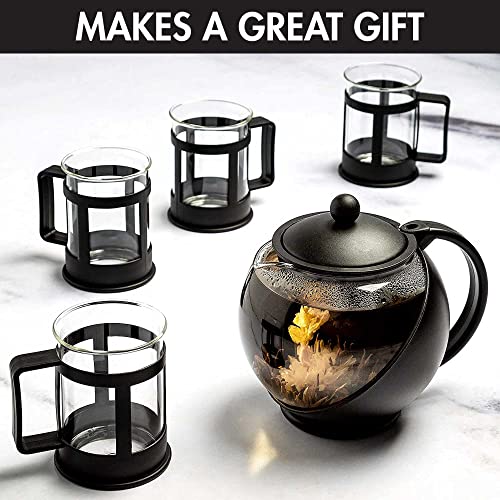 Image of Primula Half Moon Teapot Set with 4 Tea Cups, Removable Stainless Steel Filter and Infuser, Glass Tea Maker, Filter, Dishwasher Safe, 40-Ounce, Tea Gift Set,Tea Set for Service of 4 Adults (Pack of 6)
