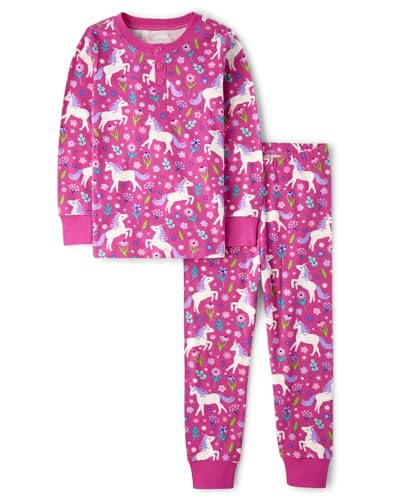 Gymboree Gymmie Long Sleeve and Pant Cotton 2-Piece Pajama Sets Big Kid Toddler Hot Pink Unicorns 4T