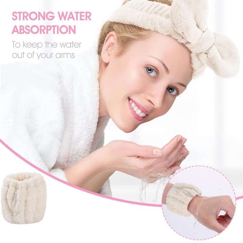 Feinerman 3 Pcs Women’s Headband & Wristband Set, Microfiber Skincare, Makeup Headband & Wrist Band Set for Face Washing, Spa, Facial Care, Soft and Elastic Bands for Face Wash & Skincare 1
