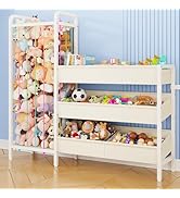 CYXPHION B6 Toy Storage Organizer with Stuffed Animal Storage, 3-Tier Wooden Shelves and 8 Bins, ...