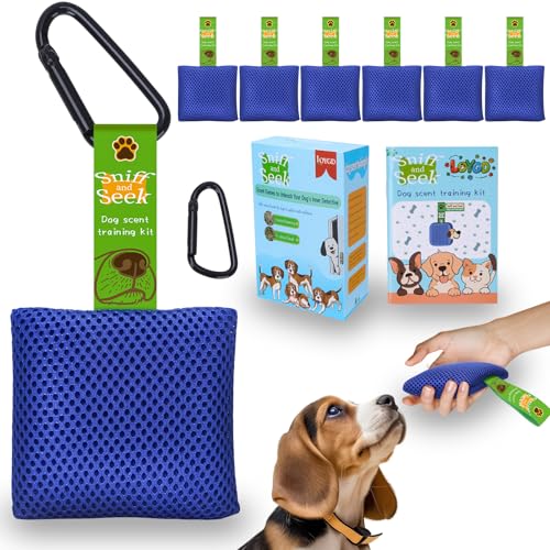 LOYGD Dog Scent Training Kit – Fun Nosework Brain Games for Dogs – Encourage Calmness, Build Bond, All Ages & Breeds – 6 Scent Pouches with Fennel & Rosemary, Snap Hooks & Step-by-Step Training Guide