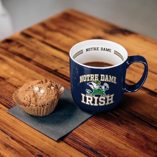 Image of Logo Brands NCAA Notre Dame Fighting Irish 15 oz Stripe Coffee Mug - Vintage Team Logo, Inside Print & Stripes, Microwave & Dishwasher Safe- Great Gift For Fans & Alumni