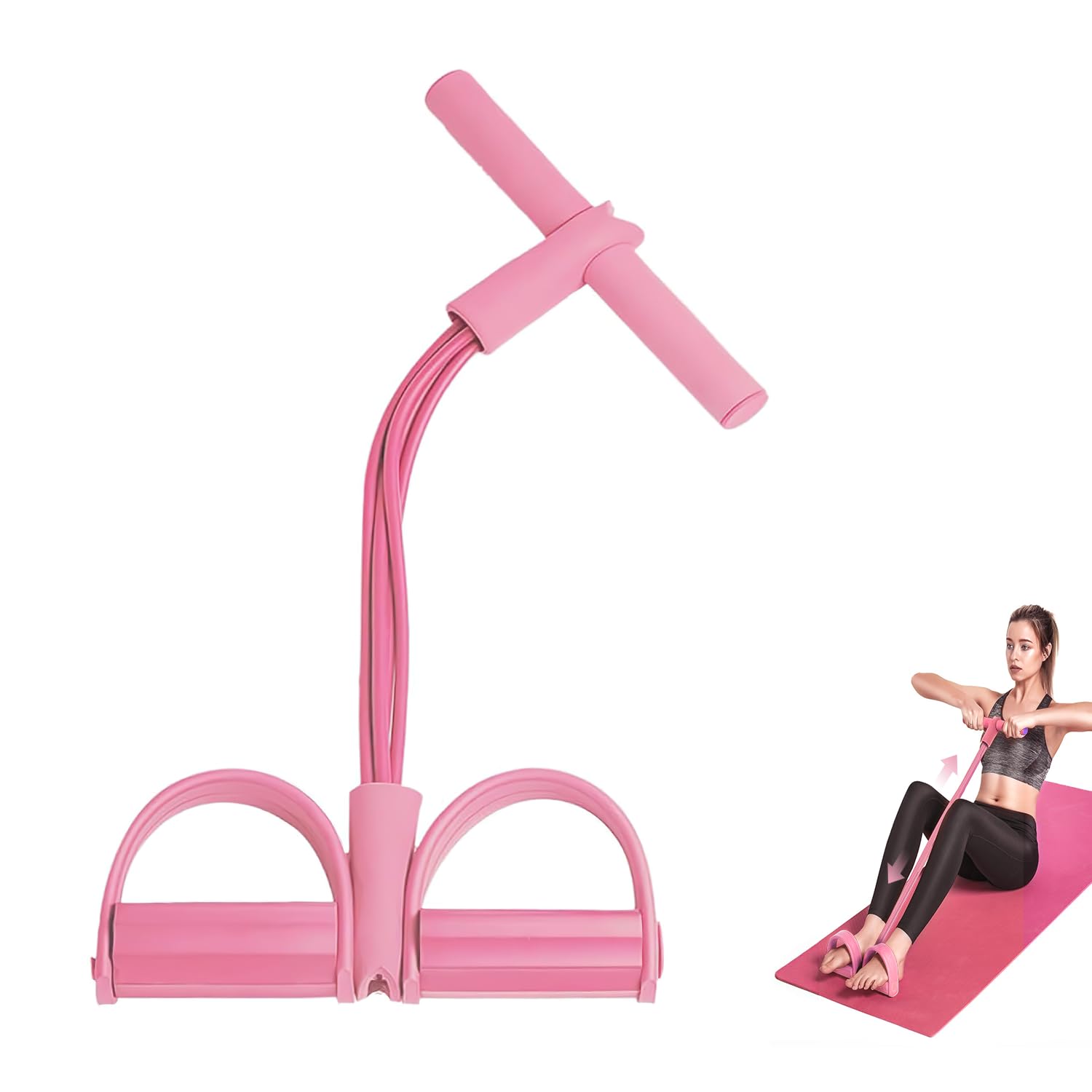 21 Fitness Resistance Bands-4 Tube Pedal Ankle Puller,2025 Upgrade Stretch Bands for Exercise,AB Training Auxiliary Device,Pedal Resistance Band with Handle for Women Men (Pink)-image-29