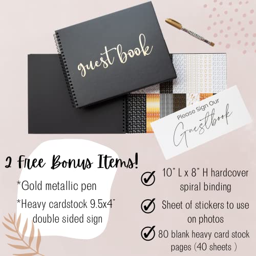 Wedding Or Grad Guest Book Black Polaroid Album -Hardcover Photo Guestbook- Spiral Book 10"X8” - Funeral, Bridal Shower, Baby Shower, Graduation Party, Registry Sign In With Marker, Stickers & Sign #TOP2