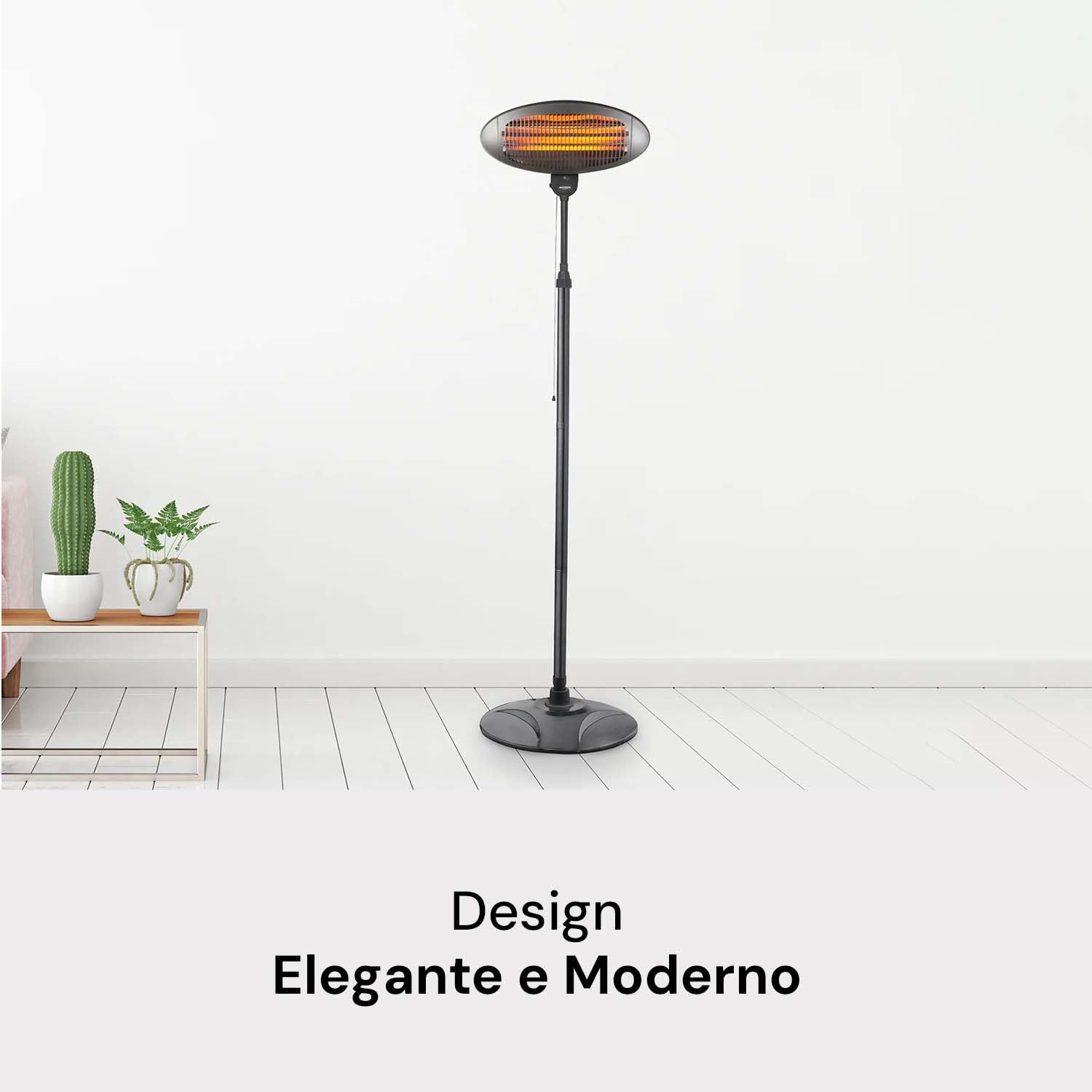 Avilia Riscaldatore Elettrico da Interno ed Esterno Ignis - Stufa da Patio, 3 Impostazioni di Calore, sta Inclinabile a 45°, fino a 2000W, 50x50x200cm, Nero