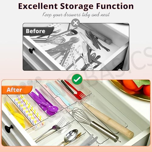 Image of LIVINGBASICS 4 Pcs Unbreakable Drawer Organizer /Drawers Organisers /Make up Organiser /Drawer Divider Tray /Makeup Dresser Tray /Dressing Table Organiser (Plastic)