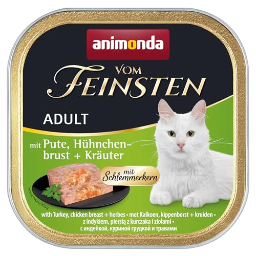 animonda vom Feinsten Katzenfutter für erwachsene Feinschmecker Katzen, Leckeres und gesundes Katzennassfutter Schale, Schlemmerkern mit Pute, Hühnchenbrust + Kräutern, 6 x 100 g