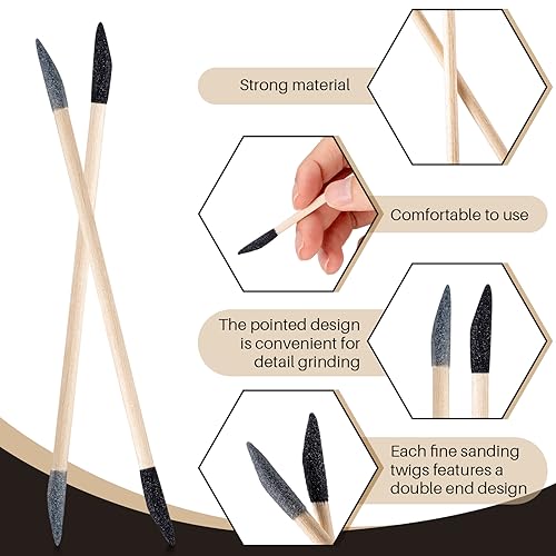 Leriton XEI-LERITON-0015 60 Pcs Sanding Sticks Double End Matchsticks Sanding Twigs Fine Detailing Polishing Sticks thumb #3
