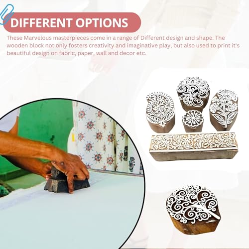 Image of RENIQ Wooden Printing Block for Fabric & DIY Craft | Handcrafted Indian Design Stamp for Textile, Pottery, Mehndi & Home Decor (Multicolor11)