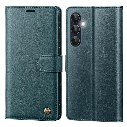 Étui en cuir pour Samsung S25 bleu vert clapet portefeuille magnétique RFID