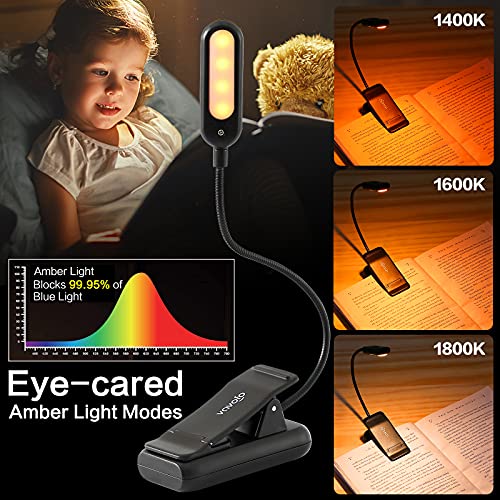 Vavofo Amber Rechargeable Book Lights, Blue Light Blocking Reading Lights, 7 Leds Eye Care 9 Colors 9 Brightness Clip On For Bookworms With Power Indicator Lasting 70H (2-Pack, Black) #TOP3