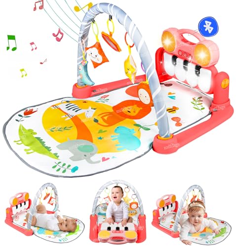 Image of Zest 4 Toyz Bluetooth Baby Play Mat for Babies Play Gym Floor Mat for Kids with Hanging Rattles Lights & Bluetooth Piano Keyboard Kick and Play Bed Piano for New Born Baby Gifts (Pink)