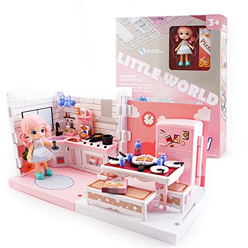 DIY Miniature Dollhouse Kit, Uorker Toys for 3 Year Old Girls Doll House 4-5 Year Old Toys for Girls Dollhouse Kit Furniture and Dolls Girls Toys Gift for 3 Year Old Girl
