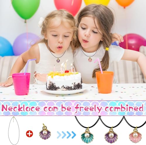 Mermaid Shell Necklace Summer Pink Shell Mermaid Party Gift Decor for Princess Under The Sea Birthday Themed Party4