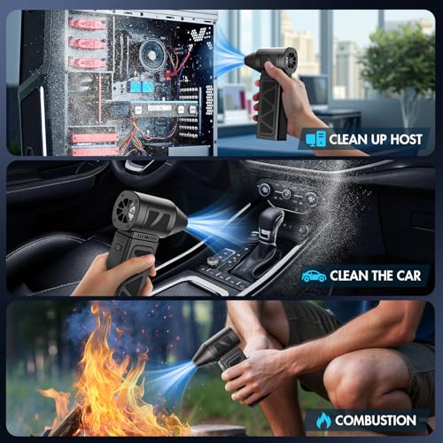 Tensky Compressed Air Duster,130000RPM Mini Electric Air Duster, Cordless Rechargeable High-Speed Air Blower, 5 Gears Adjustable Jet Dry Blower for Keyboard, PC, Car,Home Cleaning (Deep Black) - Image 6