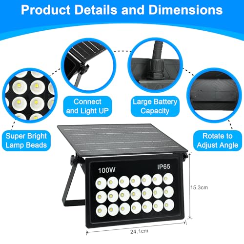 Lampe solaire extérieur 100W IP65 avec télécommande projecteur 6500K