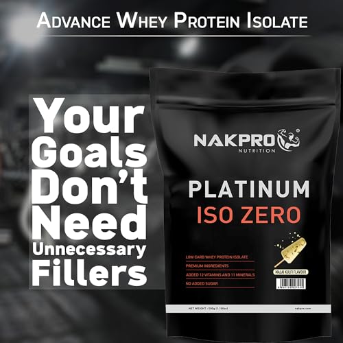Image of NAKPRO PLATINUM ISO ZERO 100% Whey Protein Isolate | Added Vitamins & Minerals | Easy Mixing, Easy Digesting Whey Protein Supplement Powder for Men, Women & Athletes (500g, Malai Kulfi)