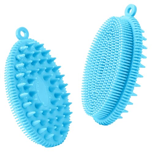 RamPula 2-in-1 Silikon Körperbürste, Körperwäscher Badebürste Duschbürste, Shampoo Bürste, für Kopfmassage, Peeling, Sanft, schäumt gut, leicht zu reinigen, langlebig, alle Hauttypen, 1 Stück blau
