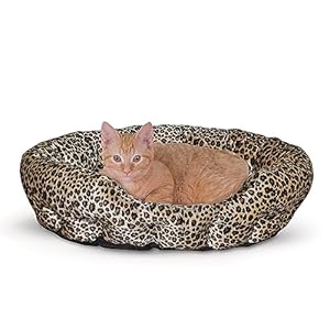 K&H Pet Products Self-Warming Nuzzle Nest Pet Bed for Cats or Dogs Leopard/Tan 19 Inches