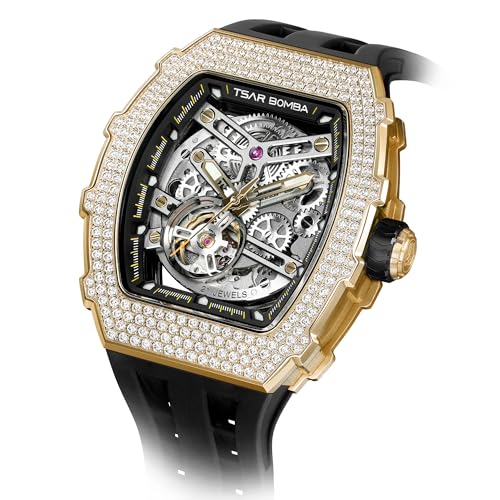 Image of TSAR BOMBA Mens Luxury Watch Automatic Watches for Men 50M Waterproof Japanese Mechanical Movement Tonneau Stainless Steel Case Sapphire Glass Big Face Cool Unique Fashion Gift Men