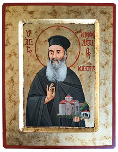 SAN ANFILOCHIOS MAKRES, FUNDADOR DEL SANTO MONASTERIO DE LA ANUNCIACIÓN, PATMOS, GRECIA-Icono ortodoxo bizantino griego