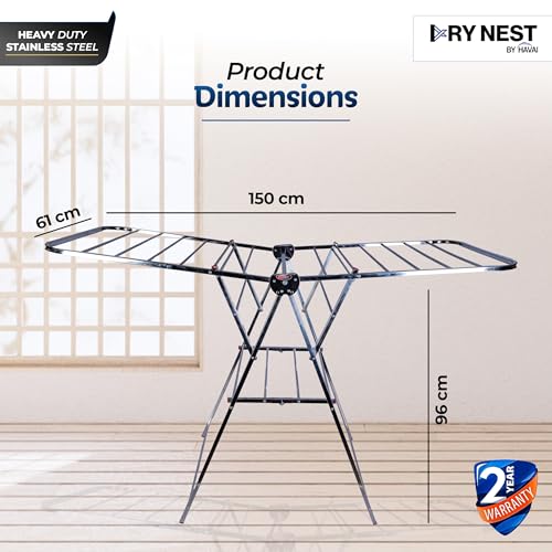 Image of HAVAI DryNest 4 KG Heavy Duty Foldable Cloth Drying Stand | Premium Rust-Free Stainless Steel Laundry Rack with Strong Steel Rods | Indoor, Outdoor & Balcony Use | Portable Clothes Dryer Stand