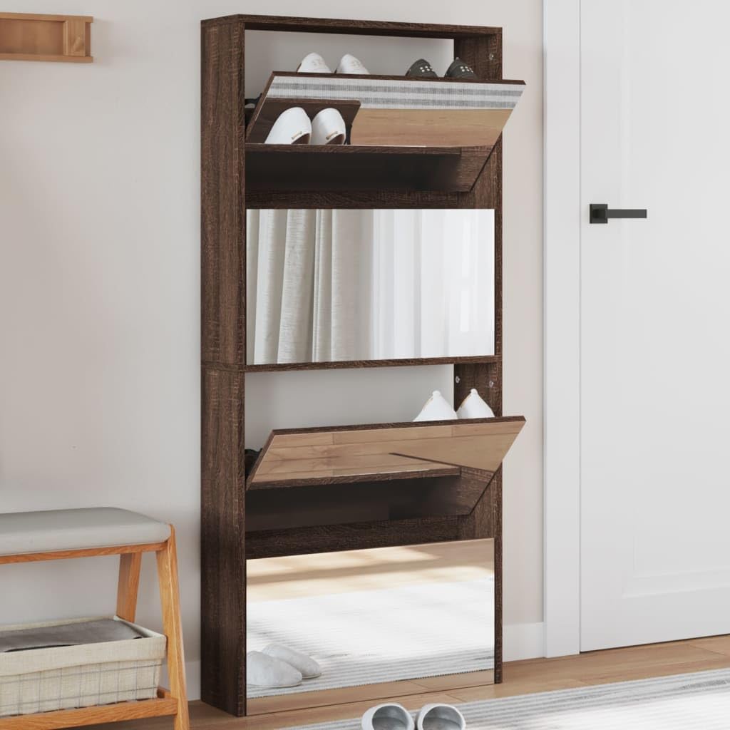 Scarpiera alta stretta con 4 cassetti a specchio, elegante, per corridoio, salvaspazio, credenza moderna a specchio, 63 x 17 x 134 cm