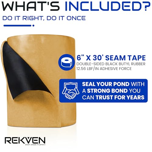 Image of Pond Liner Seam Tape - 30 Feet x 6 Inch - Double Sided Butyl Tape - Bond Seal or Repair EPDM PVC HDPE LDPE RPE LLDPE - Perfect for Small or Large Fish and Koi Ponds Waterfalls and Water Features