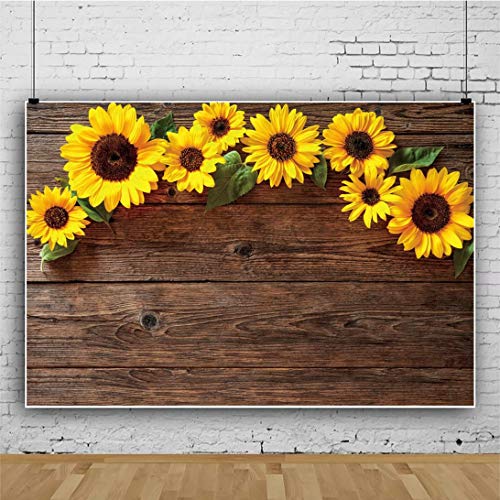 Wood Plank Sunflower Background for Photography 5x3ft Vintage Brown Wooden Board Yellow Flower Photo Background Birthday Party Decor Newborn Baby Girls Adults Portrait Decor Photo Studio Props Vinyl by shensu - Image 3
